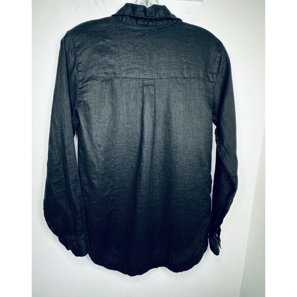 garnet Hill Black Linen Button Front Long Sleeve Tunic Shirt size small pocket - Picture 10 of 10